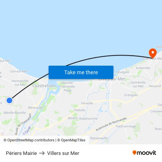 Périers Mairie to Villers sur Mer map