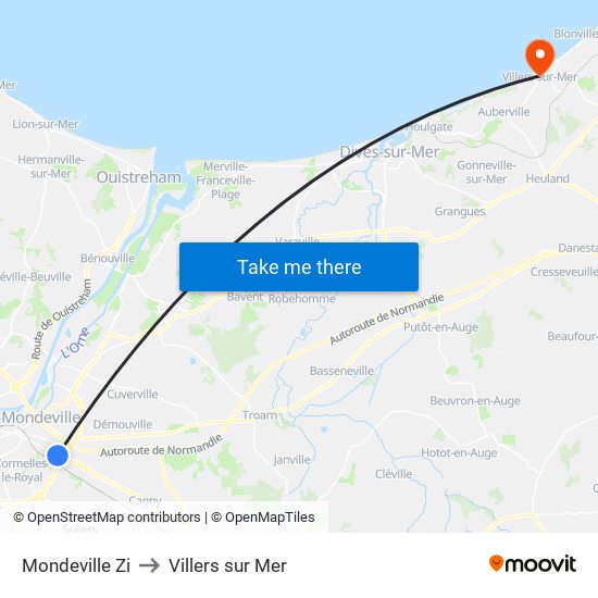 Mondeville Zi to Villers sur Mer map