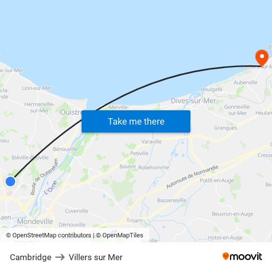 Cambridge to Villers sur Mer map