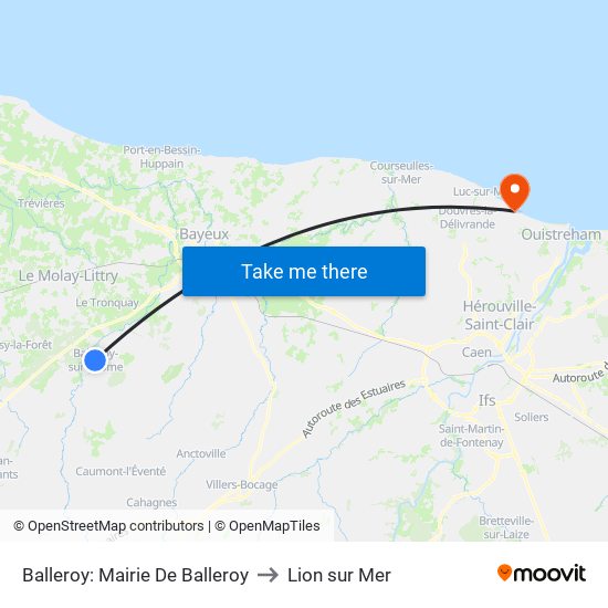 Balleroy: Mairie De Balleroy to Lion sur Mer map