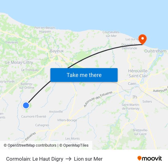 Cormolain: Le Haut Digry to Lion sur Mer map