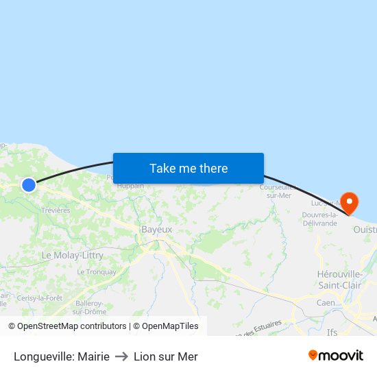 Longueville: Mairie to Lion sur Mer map
