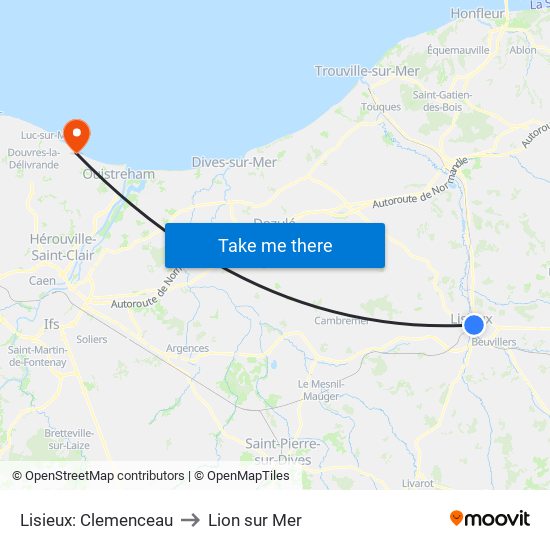 Lisieux: Clemenceau to Lion sur Mer map