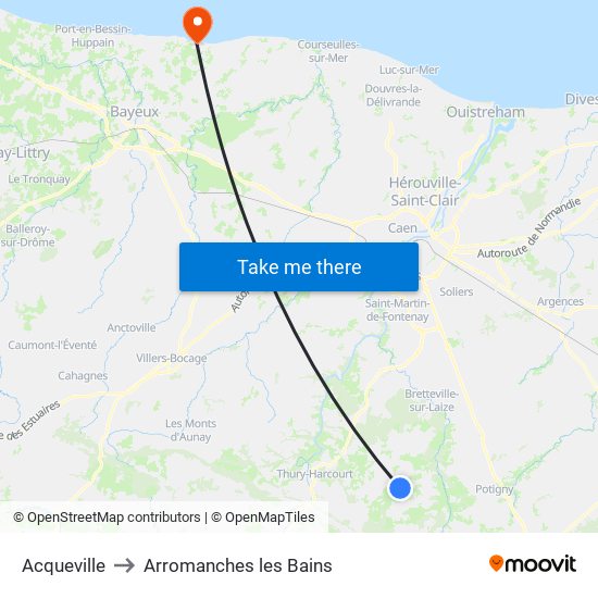 Acqueville to Arromanches les Bains map