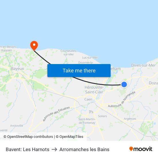 Bavent: Les Harnots to Arromanches les Bains map