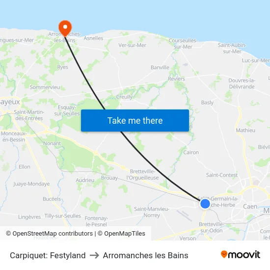 Carpiquet: Festyland to Arromanches les Bains map