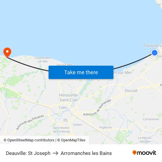 Deauville: St Joseph to Arromanches les Bains map