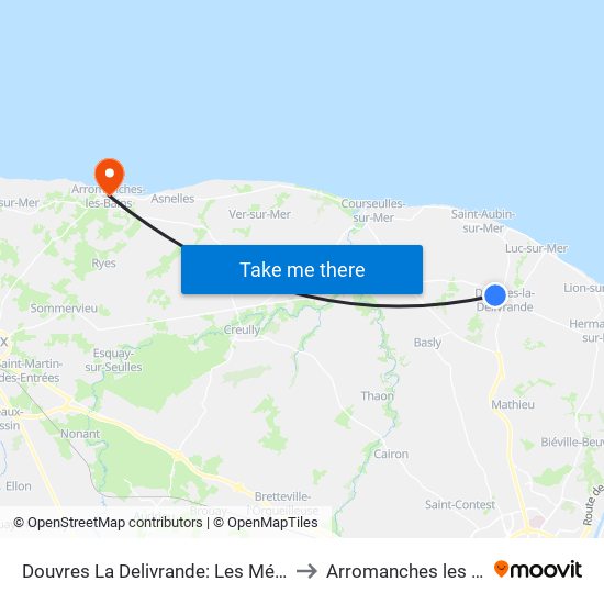 Douvres La Delivrande: Les Ménestrels to Arromanches les Bains map