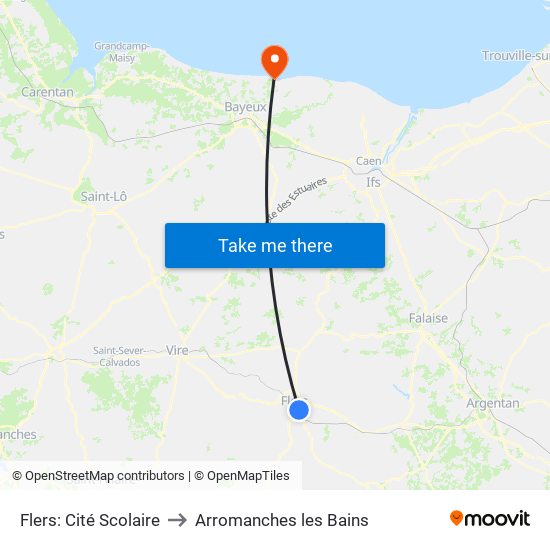 Flers: Cité Scolaire to Arromanches les Bains map