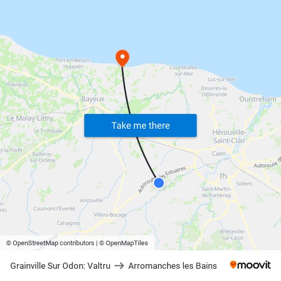 Grainville Sur Odon: Valtru to Arromanches les Bains map