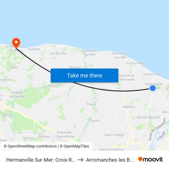 Hermanville Sur Mer: Croix Rose to Arromanches les Bains map