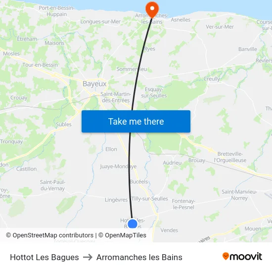 Hottot Les Bagues to Arromanches les Bains map