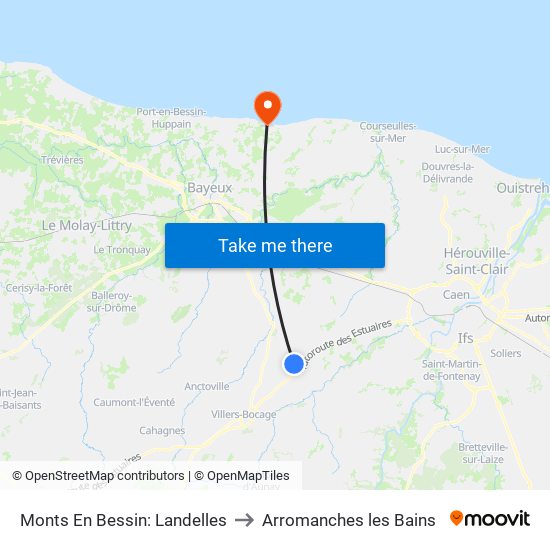 Monts En Bessin: Landelles to Arromanches les Bains map