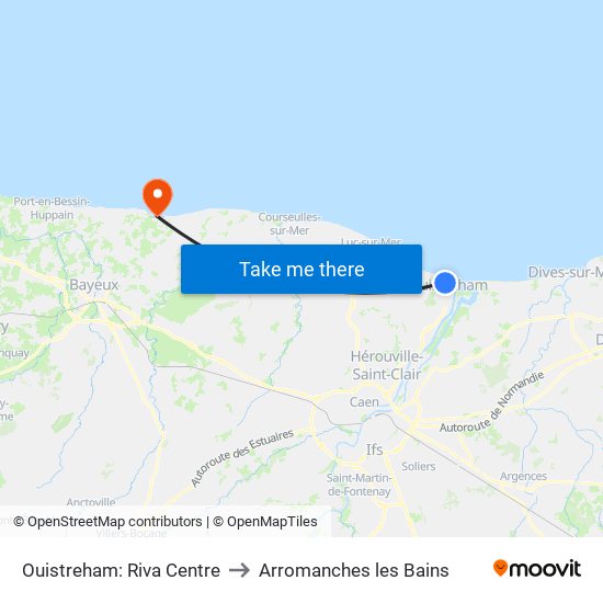 Ouistreham: Riva Centre to Arromanches les Bains map