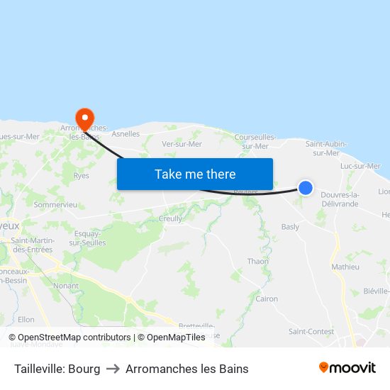 Tailleville: Bourg to Arromanches les Bains map