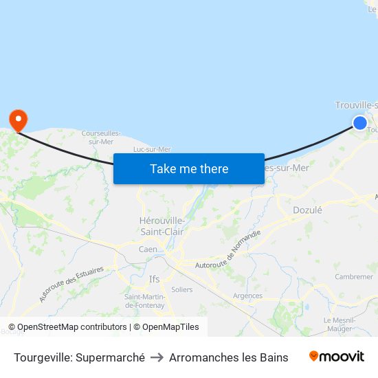 Tourgeville: Supermarché to Arromanches les Bains map