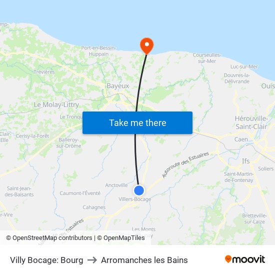 Villy Bocage: Bourg to Arromanches les Bains map