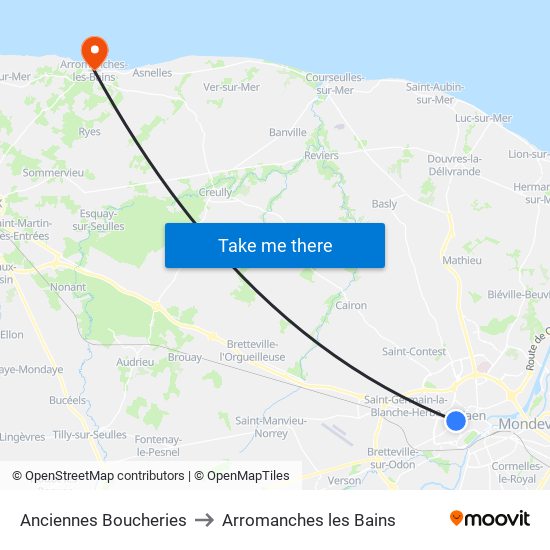 Anciennes Boucheries to Arromanches les Bains map