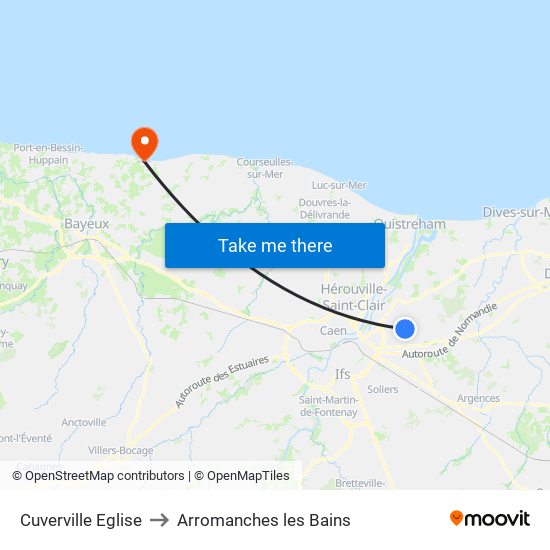 Cuverville Eglise to Arromanches les Bains map