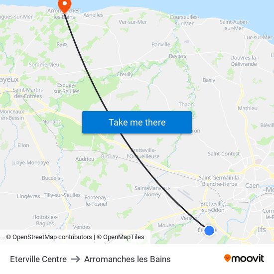 Eterville Centre to Arromanches les Bains map