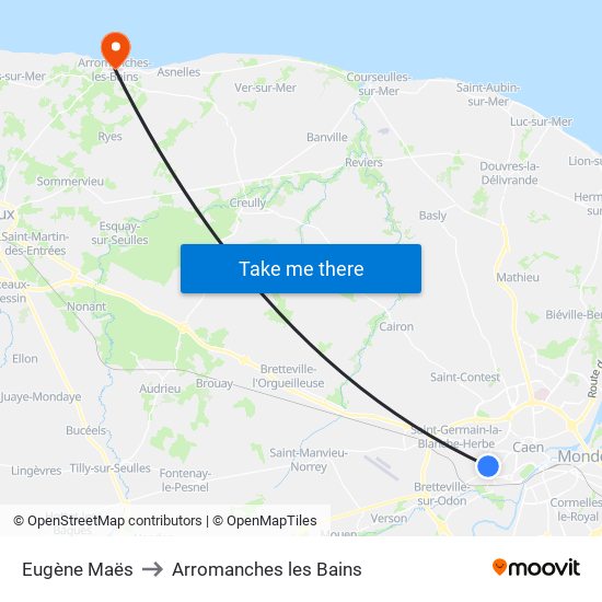 Eugène Maës to Arromanches les Bains map