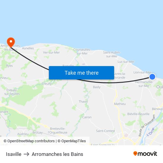 Isaville to Arromanches les Bains map