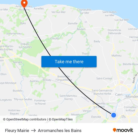 Fleury Mairie to Arromanches les Bains map