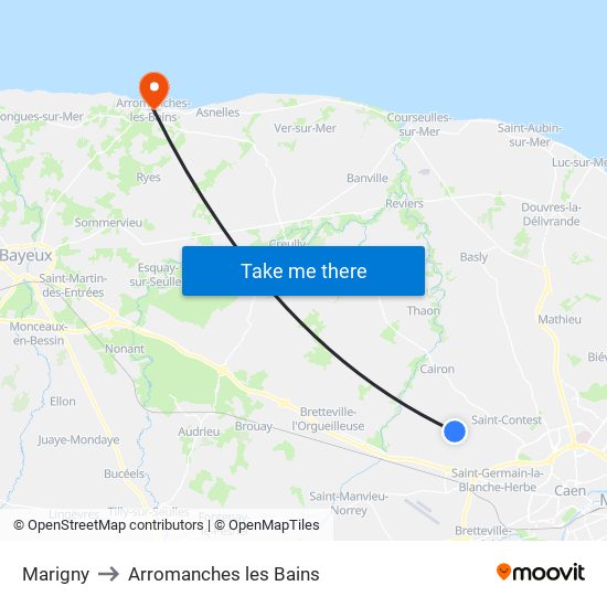 Marigny to Arromanches les Bains map