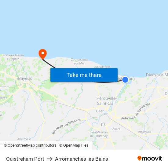 Ouistreham Port to Arromanches les Bains map