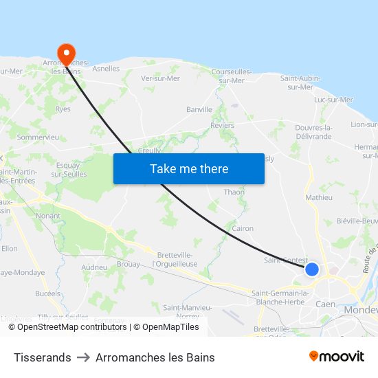 Tisserands to Arromanches les Bains map