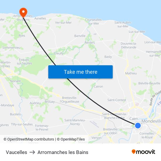 Vaucelles to Arromanches les Bains map