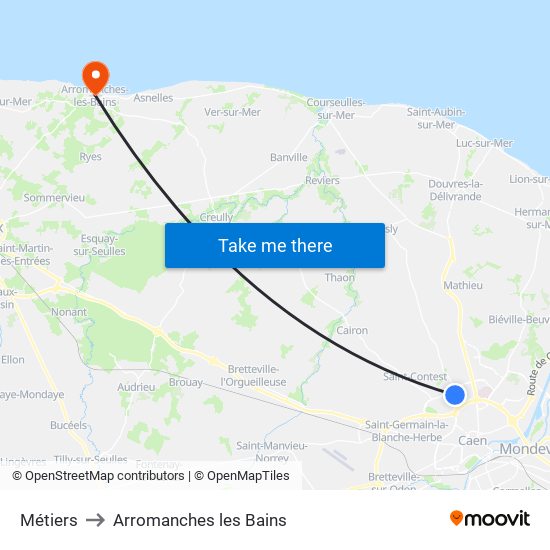 Métiers to Arromanches les Bains map