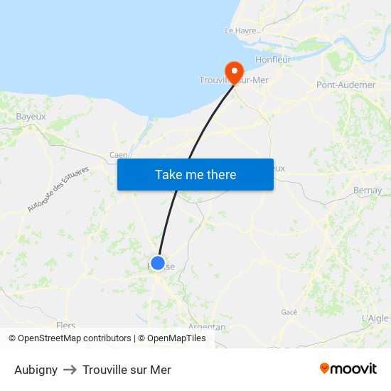 Aubigny to Trouville sur Mer map