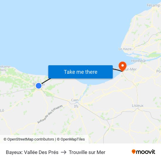 Bayeux: Vallée Des Prés to Trouville sur Mer map