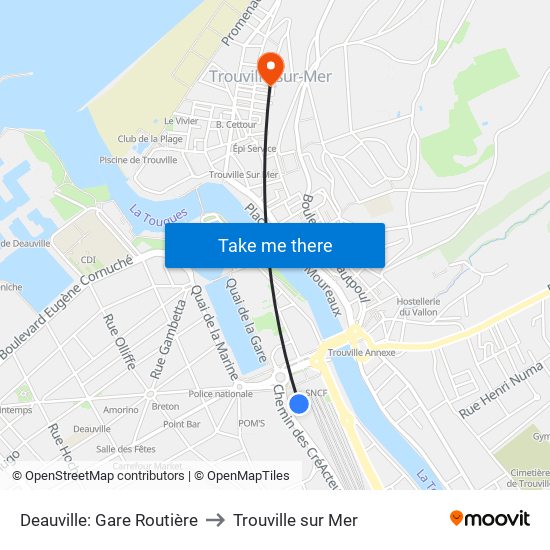 Deauville: Gare Routière to Trouville sur Mer map