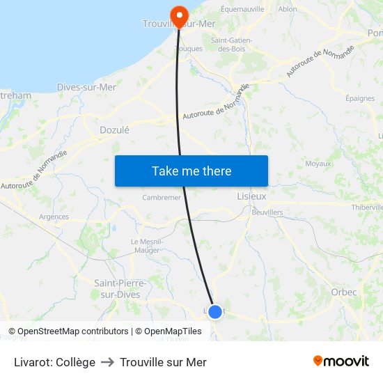 Livarot: Collège to Trouville sur Mer map