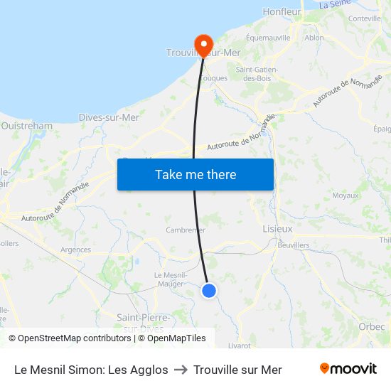 Le Mesnil Simon: Les Agglos to Trouville sur Mer map