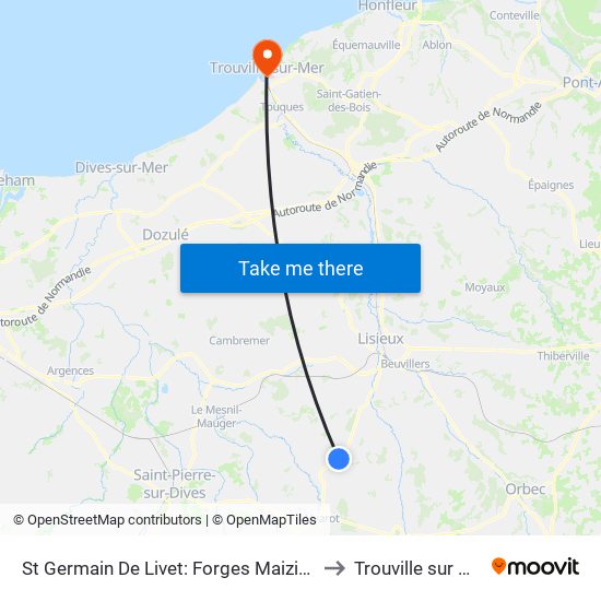 St Germain De Livet: Forges Maizières to Trouville sur Mer map