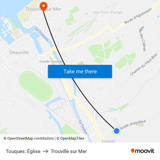 Touques: Église to Trouville sur Mer map