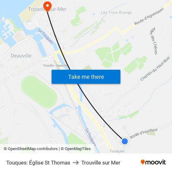 Touques: Église St Thomas to Trouville sur Mer map