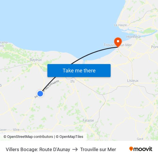 Villers Bocage: Route D'Aunay to Trouville sur Mer map