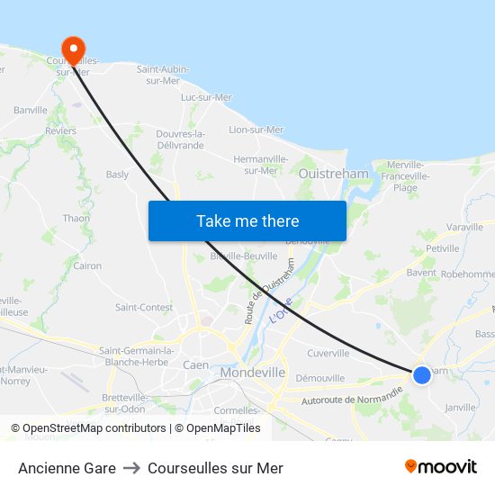 Ancienne Gare to Courseulles sur Mer map