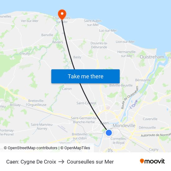 Caen: Cygne De Croix to Courseulles sur Mer map