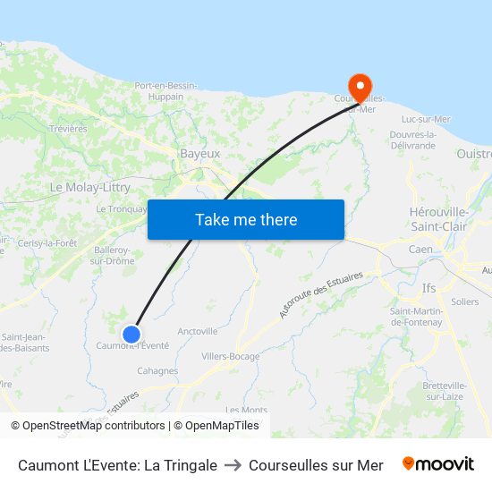 Caumont L'Evente: La Tringale to Courseulles sur Mer map