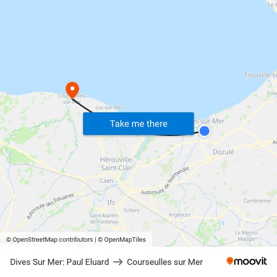 Dives Sur Mer: Paul Eluard to Courseulles sur Mer map