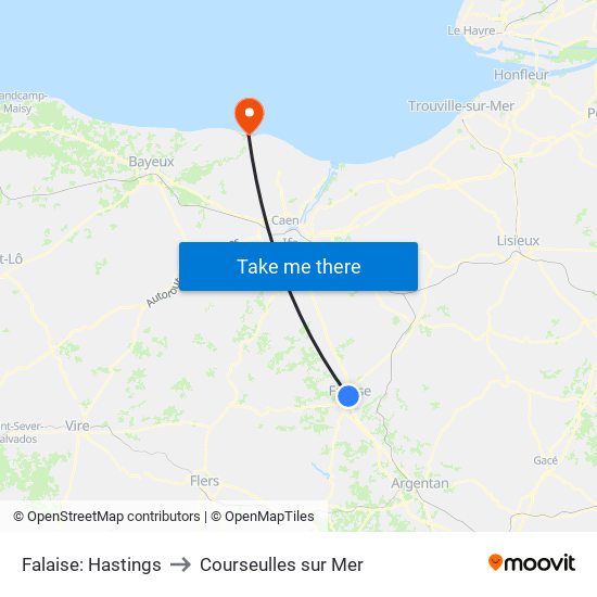 Falaise: Hastings to Courseulles sur Mer map