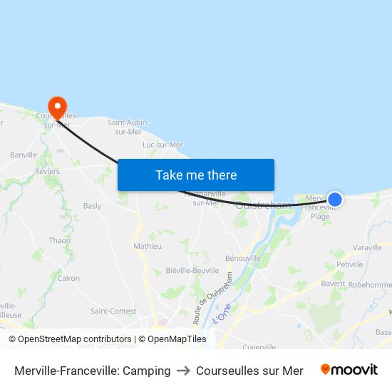 Merville-Franceville: Camping to Courseulles sur Mer map