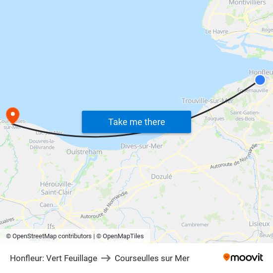 Honfleur: Vert Feuillage to Courseulles sur Mer map