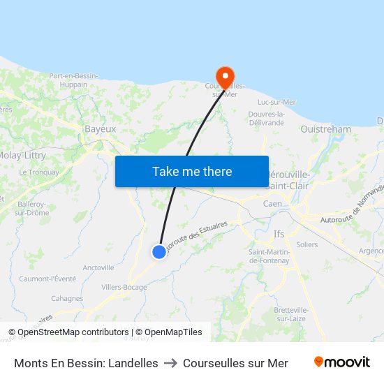 Monts En Bessin: Landelles to Courseulles sur Mer map