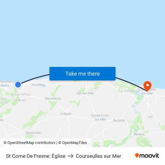 St Come De Fresne: Église to Courseulles sur Mer map